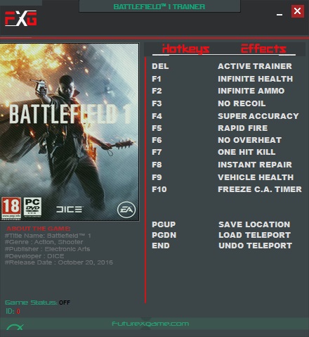 Battlefield 1 v9198 (Origin) Trainer +11